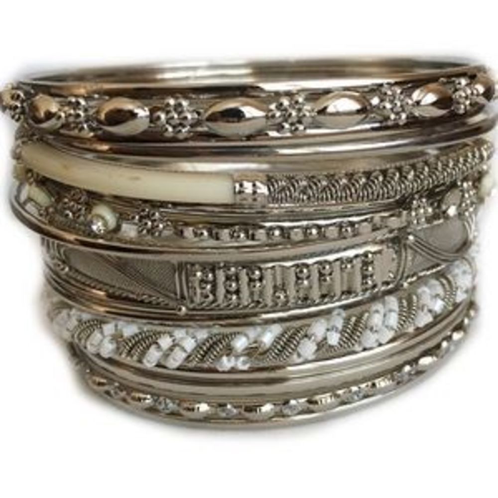 Plus Size Antique Silver Tone Bangle Bracelets